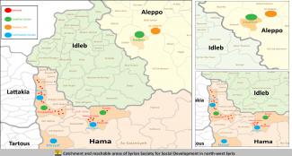 Catchment and reachable areas of Syrian Society for Social Development in north-west Syria